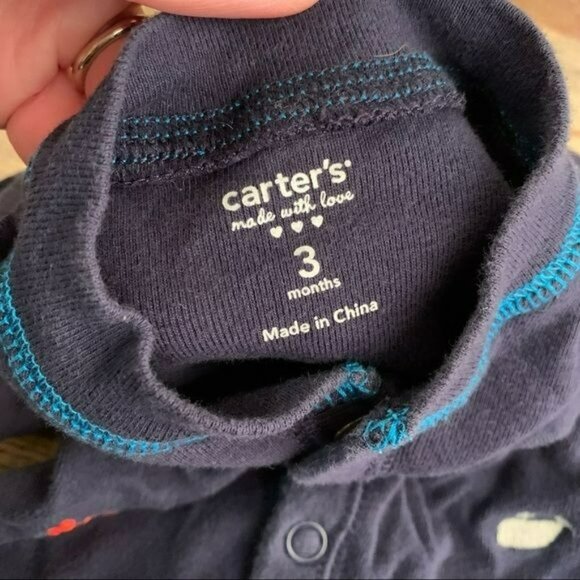 Carter’s baby boy nautical one piece button down sleeper in navy blue - 3M - Picture 4 of 5